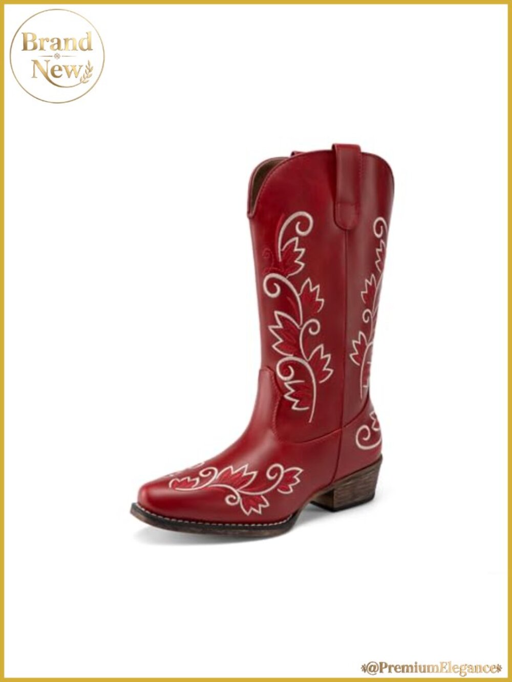 Women's Cowboy Western Mid Calf Boots Square Toe Faux Leather Pull On